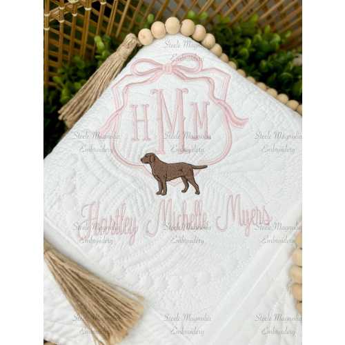 Pink Bow Labrador Retriever Dog Baby Girl Blanket Nursery Decor Personalized Baby Heirloom Quilt Custom Name Baby Blanket Baby Shower Gift