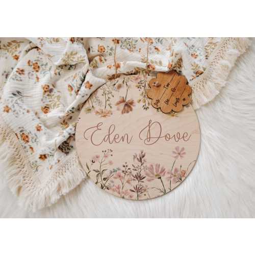 Hospital Door Hanger, Hospital Name Sign, Door Hanger, Wildflowers Baby Doorhanger, Nursery Name Sign, Newborn Birth Stats, Shower Gift
