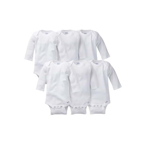 Gerber Baby Boy or Girl Gender Neutral White Onesies Long Sleeve Bodysuits, 6-Pack