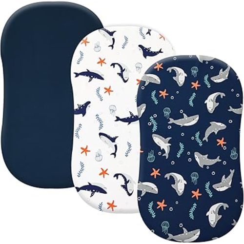 PHF 3 Pack Soft Bassinet Sheets, Shark Breathable Comfy Cradle Sheets for Baby Boys Girls Neutral, No Slip Universal Fit for Most Cradle and Bassinet Mattress, Shark