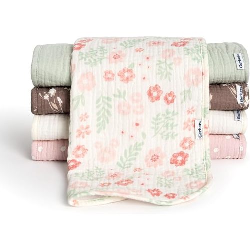Gerber Baby Unisex Muslin Burp Cloths 5-Pack, Multi Pink Floral, Large Size 20" x 10"