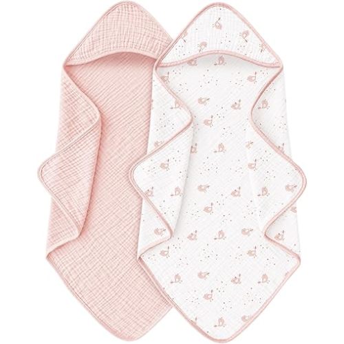 Muslin Baby Towels with Hood for Newborn 100% Cotton Baby Bath Towels Soft & Absorbent Hooded Baby Towel for Boys and Girls, Large Size - 32 * 32 Inches