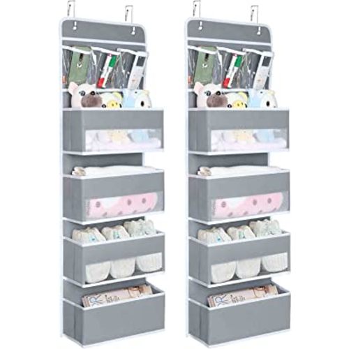 Univivi Door Storage Gray 2-Pack Door Hanging Storage Closet with 4 Large Pockets and 3 Small PVC Pockets Over Door Organizer for Cosmetics, Toys and Sundries…