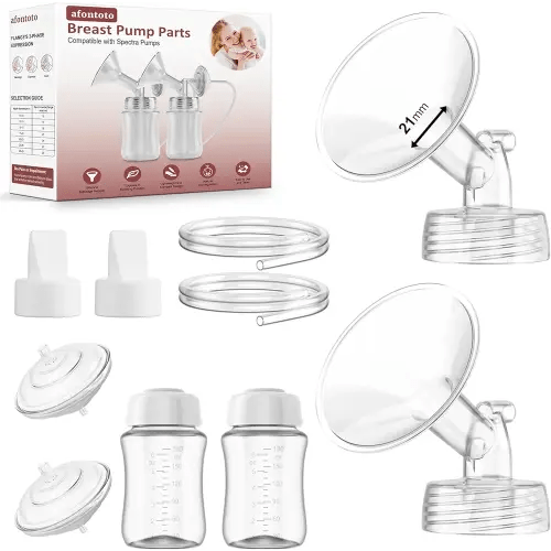 Pump Parts Compatible with Spectra S1/S2/9Plus Breastpump, Full Set Replacement Parts for Spectra Include 21mm Flange,Duckbill Valve,Backflow Protector,Tube,Bottle, Not Original Spectra S2 Accessories