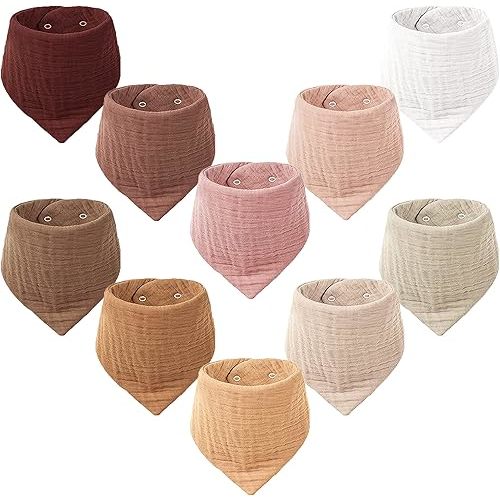 Konssy Muslin Baby Bibs 10 Pack Baby Bandana Drool Bibs 100% Cotton for Unisex Boys and Girls, Soft Absorbent Set for Teething and Drooling