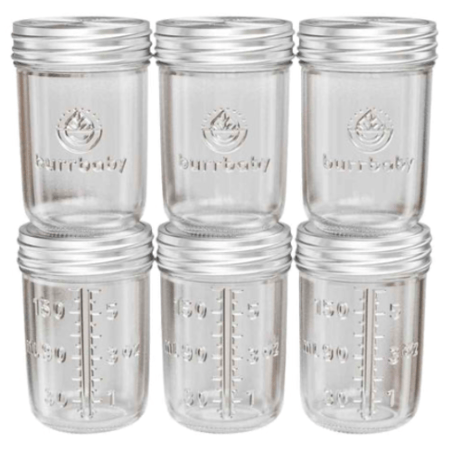 Burrbaby - 6 Pack of 6oz Glass Breast Milk Storage Containers