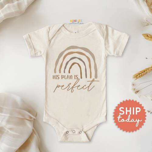 His Plan Is Perfect Onesie®, Rainbow Christian Apparel, Religious Baby Bodysuit, Inspirational Gift For Baby, (BC-REL25)
