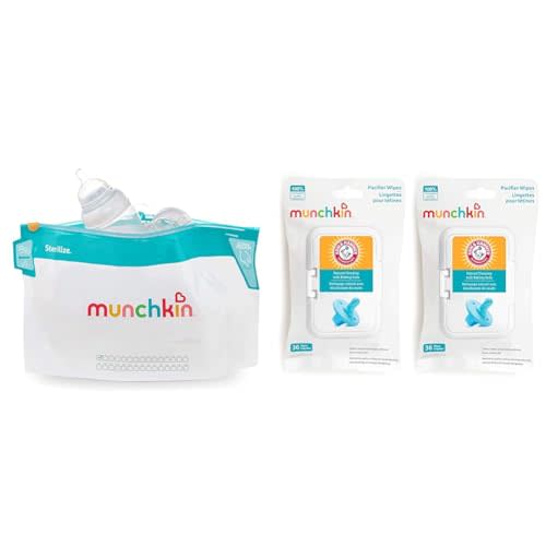 Munchkin Sterilize Microwave Steam Bags 6 Pack, Arm & Hammer Pacifier Wipes 2 Pack 72 Count