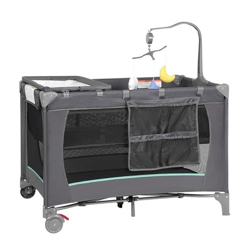 Pack and Play, Baby Bassinet Bedside Sleeper with Diaper Changer, Baby Playard, Baby Travel Playpen, Portable Baby Crib with Carry Bag, Easy to Install