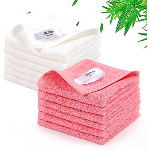JEFFSUN Natural Bamboo Baby Washcloths, Heavenly Soft Wash Cloths for Face and Body, 12 Pack Gentle & Safe Face Towels on Sensitive Skin, 10x10 inch Small Face Cloths