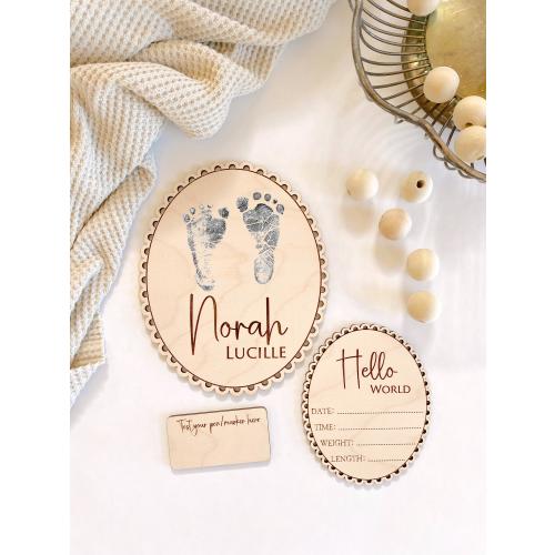 Wooden Baby Name Sign, Footprint Sign, Newborn Birth Announcement, Baby Shower Gift, Name Sign for Hospital, Baby Name Foot print board