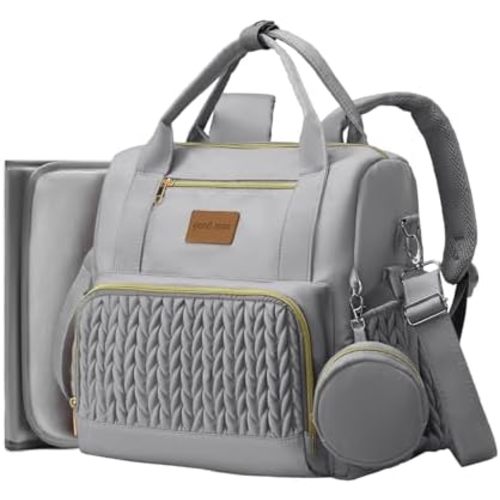 Ultra-Light Diaper Bag Backpack with Changing Pad, 25L Large Capacity Waterproof Baby Bag， Converts into Diaper Tote Bag, Babygirl Newborn Essentials, Baby Gifts, Grey