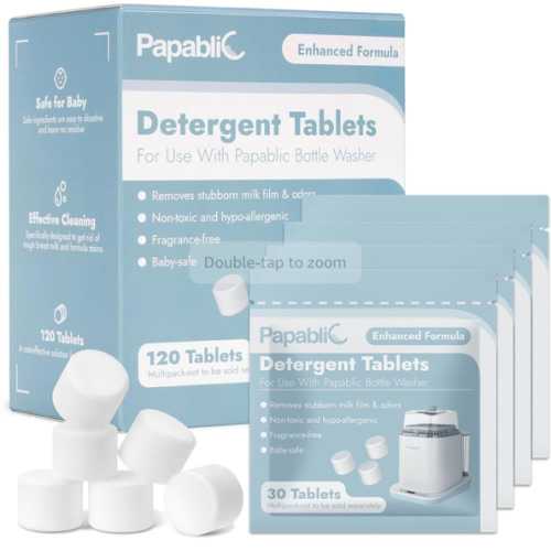 Papablic 120Pcs Official Detergent Soap Tablets for Baby Brezza, GROWNSY, Momcozy Bottle Washer Pro, Effective Cleaning with Safe Highly Concentrated Formula
