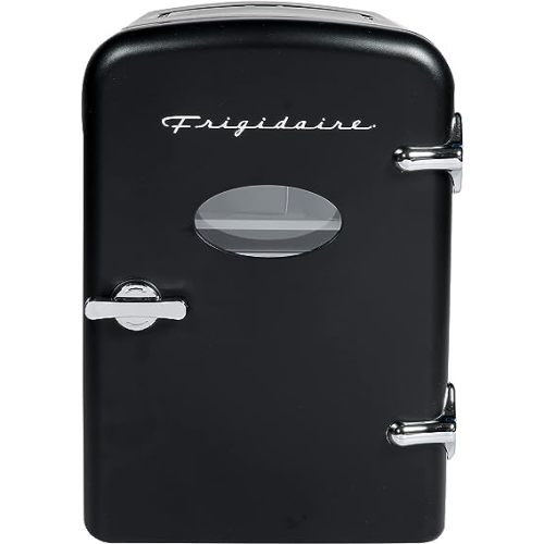 Frigidaire EFMIS175BLACKCP4 Retro 9-Can Mini Personal Fridge Portable Cooler for Car, Office, Bedroom, Dorm Room, or Cabin, 11.8"D x 7.1"W x 10.1"H, Black