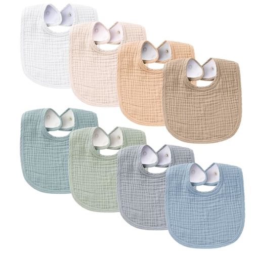 Konssy Muslin Baby Bibs 8 Pack Baby Bandana Drool Bibs for Unisex Boys Girls, 8 Solid Colors Set for Teething Drooling