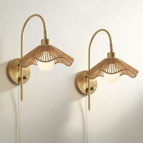 Possini Euro Primrose 17 1/4" H Brass Plug-In Wall Lamp Set of 2 - #7585P | Lamps Plus