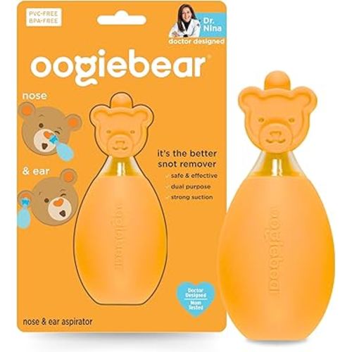 oogiebear: Baby Nasal Aspirator - Safe Booger & Earwax Remover for Newborns, Infants, Toddlers - Better Syringe, Airtight Suction, Nose Sucker - Essential Baby Stuff, Diaper Bag Must-Haves, Orange