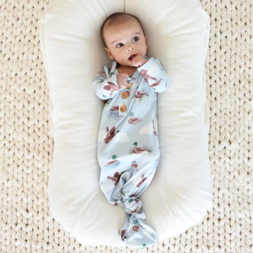 Little Duckling Newborn Baby Knot Gown & Hat Set