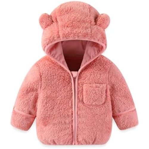 Baby Infant Boys Girls Winter Coat with Fold-Over Mittens Fleece Outwear Jacket Warm Clothes Bear Hooded