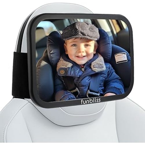 Funbliss Fixed Headrest Baby Car Mirror, Car Mirror for Baby Compatible with Tesla and other vehicles,360° Rotation, Shatterproof Plastic, No Assembly Required