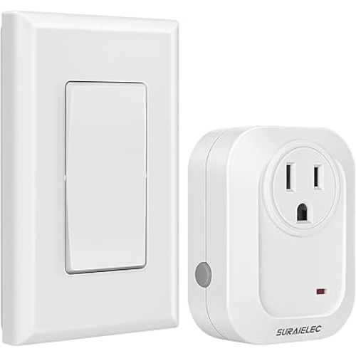 SURAIELEC Wireless Wall Switch Remote Control Outlet, No Wiring Needed, 100ft RF Range, Pre-Programmed, Expandable Remote Light Switch Kit for Plug in Pendant Light, Lamp, Small Electrical Appliance