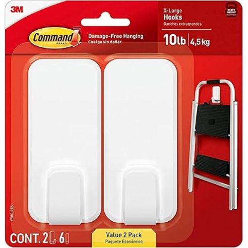 Command X-Large Utility Hooks, White, 2/Pack (17010-2ES)