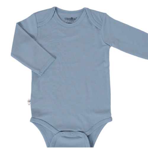 Baby Bodysuit, Long Sleeve, Merino Wool, Blue