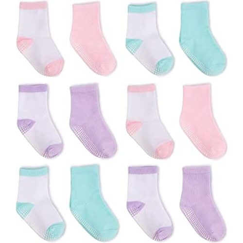 Zaples Grip Crew Socks with Non Slip/Anti Skid Soles for Baby Infants Toddlers Kids Boys Girls