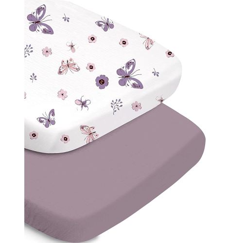 Bassinet Fitted Sheet Set - Soft Purple+Butterflies, Perfect for Baby Boys and Girls, Fits Halo, Mika Micky, Baby Delight, and More