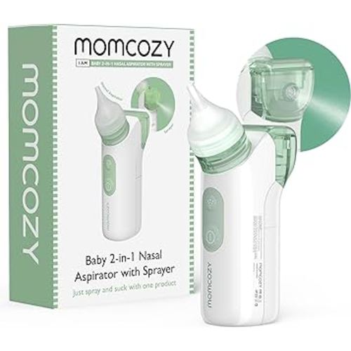 Momcozy 2-in-1 Baby Nasal Aspirator with Nasal Spray, Electric Nasal Aspirator for Baby, Battery Powered Nose Aspirator for Newborn and Toddler, 2 Tips Replacements