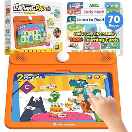 Think Academy Interactive Electronic Learning Pad - Learn-to-Read System with 70 Sound Pages, Card-Insert for Alphabet, Words, Numbers, Music, Learning Activities for Kids 3-5 Years Old