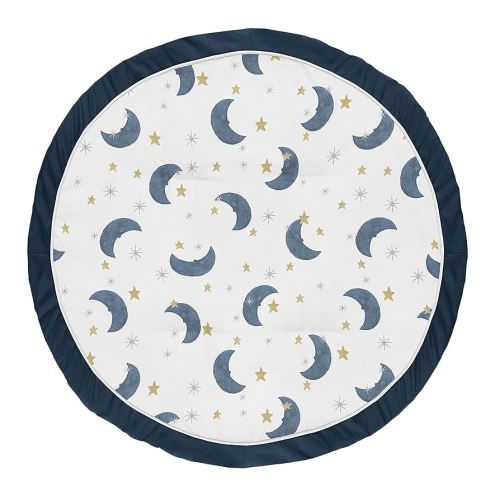 Sweet Jojo Designs Moon and Star Boy or Girl Baby Playmat Tummy Time Infant Play Mat - Navy Blue and Gold Watercolor Celestial Sky Gender Neutral Outer Space Galaxy