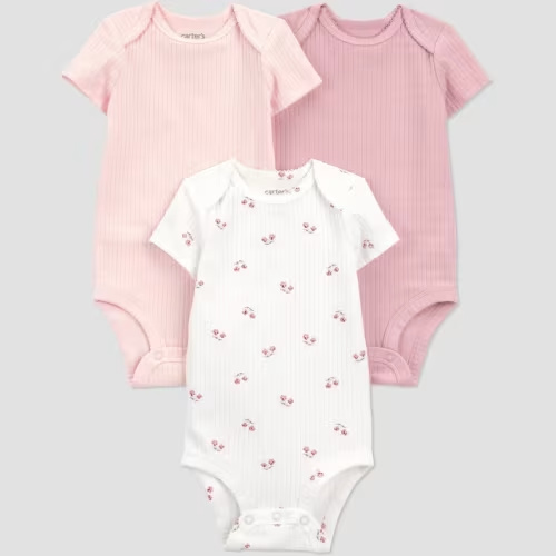 Carter's Just One You® Baby Girls' 3pk Floral Bodysuit - Ivory/Pink Preemie