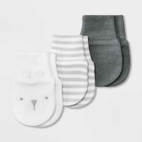 Baby 3pk Cotton Mittens - Cloud Island™ Gray