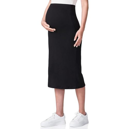 POSHDIVAH Women's Maternity Skirt Over The Belly Midi High Waisted Solid Stretchy Pregnancy Pencil Skirt