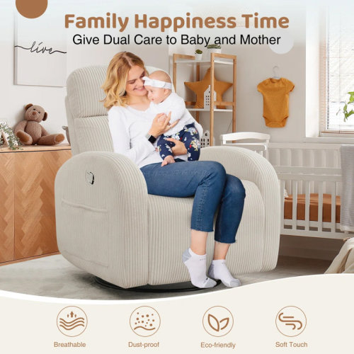 Manual Swivel Rocker Glider Recliner Nursery Chair & Reviews- White Corduroy | Wayfair
