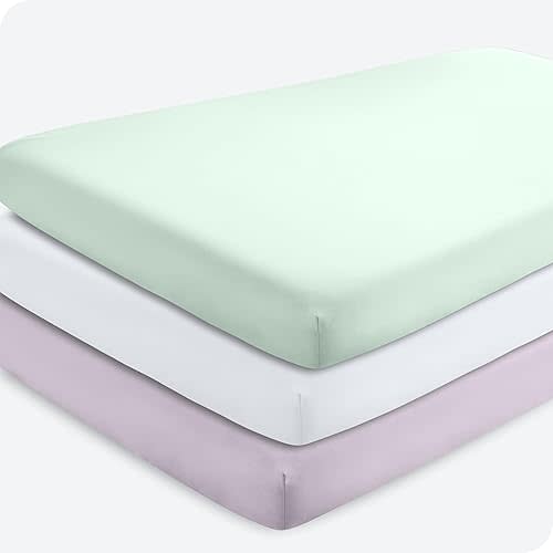 Bare Home 3-Pack Fitted Crib Sheet - Premium 1800 Ultra-Soft Microfiber - Breathable - Baby Sheet - for Boys & Girls - Fits Standard Crib and Toddler Mattresses (Crib, Spring Mint/Lilac/White)