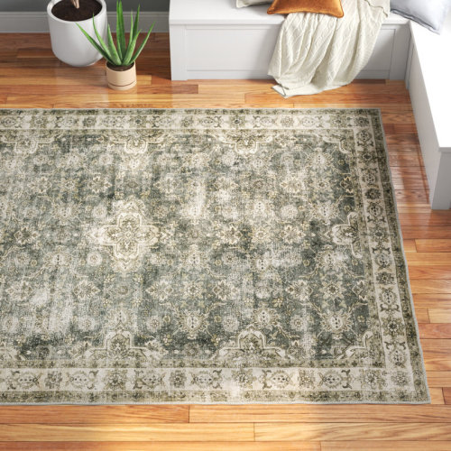 Houtz Machine Washable Non-Slip Green/Gray/Beige Area Rug Mat