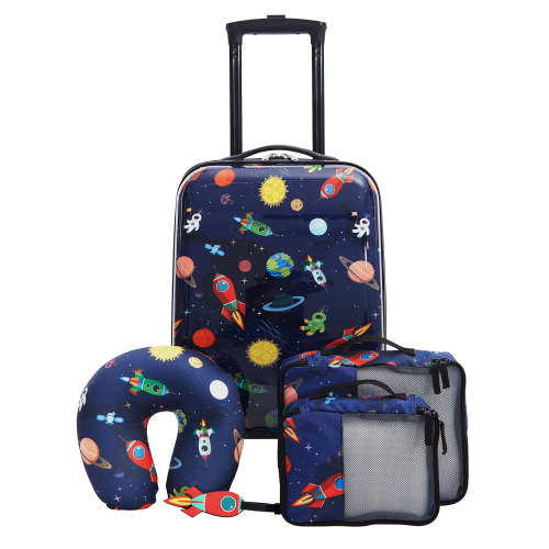 Travelers Club 5-Piece Kid's Hard Side Luggage Travel Set with 18" Spinner Rolling Carry-on- Space