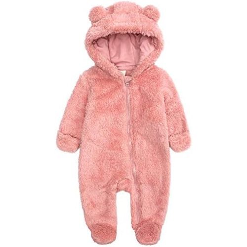 TAOHONG Newborn Baby Jumpsuit Hooded Fleece Rompers Infant Bear Ear Snowsuit Warm Outwear Outfits