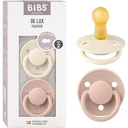 BIBS Pacifiers - De Lux Collection | BPA-Free Baby Pacifier | Made in Denmark | Set of 2 Ivory/Blush Color Premium Soothers | Size 6-18 Months