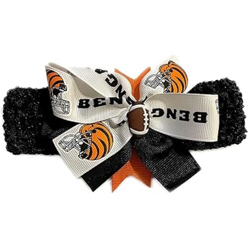 Bengals Baby Girl Boutique Bow Crocheted Headband Fits Newborn to Adult