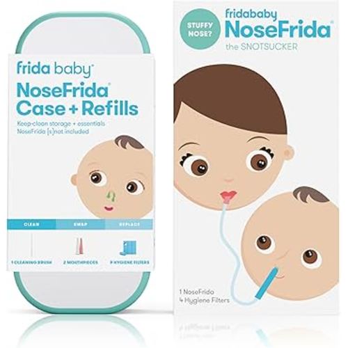 Bundle of Frida Baby Baby Nasal Aspirator NoseFrida The Snotsucker + Frida Baby NoseFrida Case + Refills | Cleaning and Storage for Doctor-Recommended NoseFrida The Snotsucker Nasal Aspirator