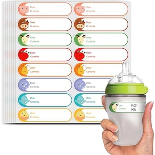 512pcs 1" x 4" Baby Milk Bottle Labels to Write On, No Residue Food Storage Labels for Kitchen, Mason Jar Labels, Freezer Labels Removable, Food Labels Cartoon Waterproof