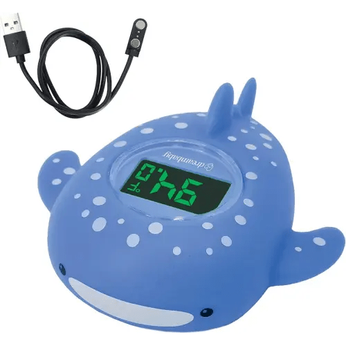 Dreambaby Whale Shark USB Rechargeable Baby Bath Thermometer - Instant Read, Digital Room and Baby Bathtub Water Fun Floating Toy - Newborn Must-Have