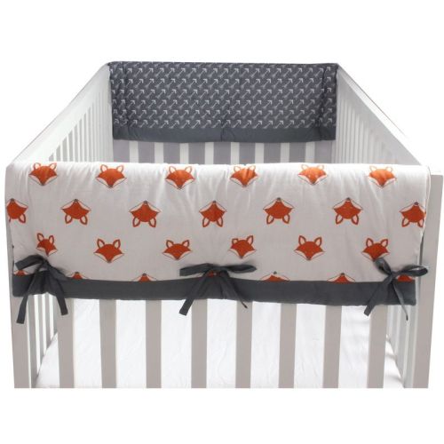 Bacati - Playful Fox Crib Rail Guard Covers set of 2 Orange/Gray