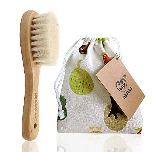 Haakaa Goats Wool Wooden 6" Oval Baby Bristle Hair Brush, Brown