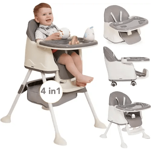 4-in-1 Honey Baby High Chair - Convertible Baby Highchair, Dining Seat and Toddler Chair - for Ages 6 Months and Up to 50.7lb - Gray - Maxibaby