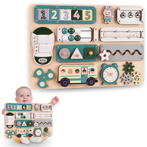 Kalotoys Large Busy Board Montessori Toys for 1 2 3 Year Old - Sensory Toys for Toddlers 1-3 - Fine Motor Skills & Early Learning - Montessori Gift for Boys & Girls - Travel-Friendly & Safe (Green)
