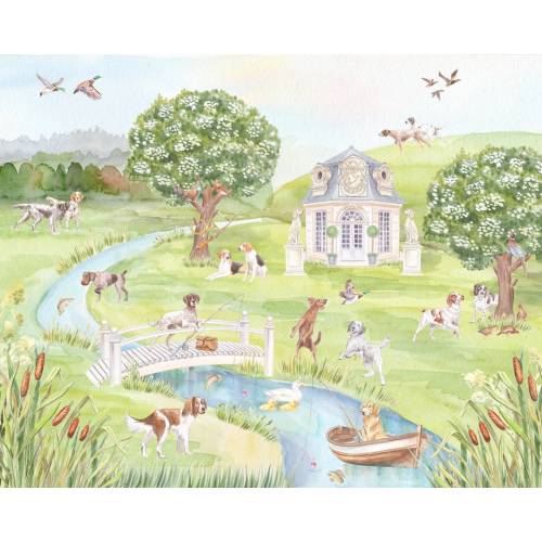 Nursery Art Print Dogs on the Hunt // Big Boy Room // Puppy watercolor // Kids Fishing Playroom // Mallard Duck // Grandmillennial